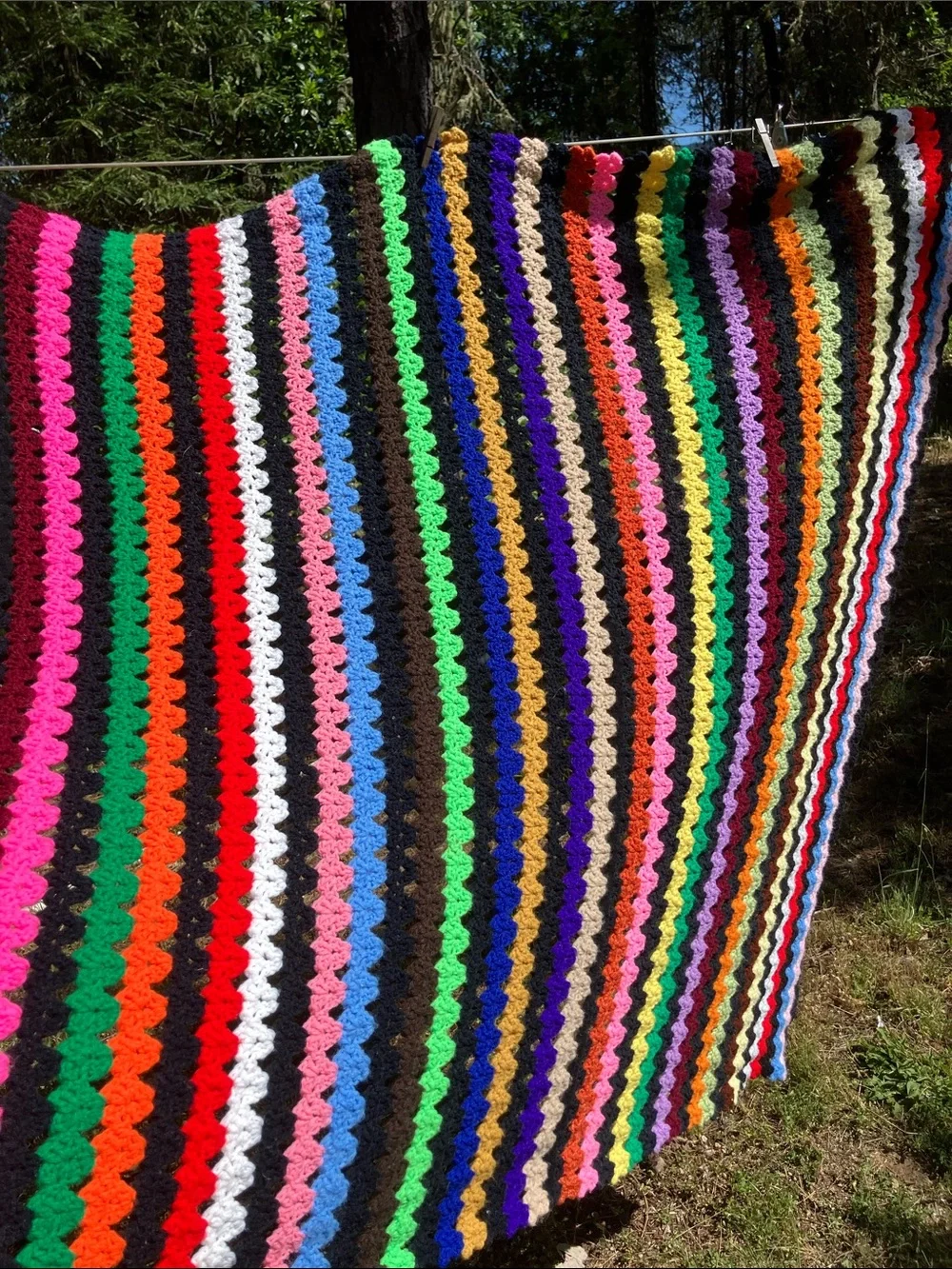 Crocheted vintage maximalist multi color wool & acrylic afghan 4 x 5